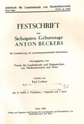 Jahrbuch für Landeskunde von Niederösterreich 27 (1938) - Festschrift zum siebzigsten Geburtstage Anton Beckers